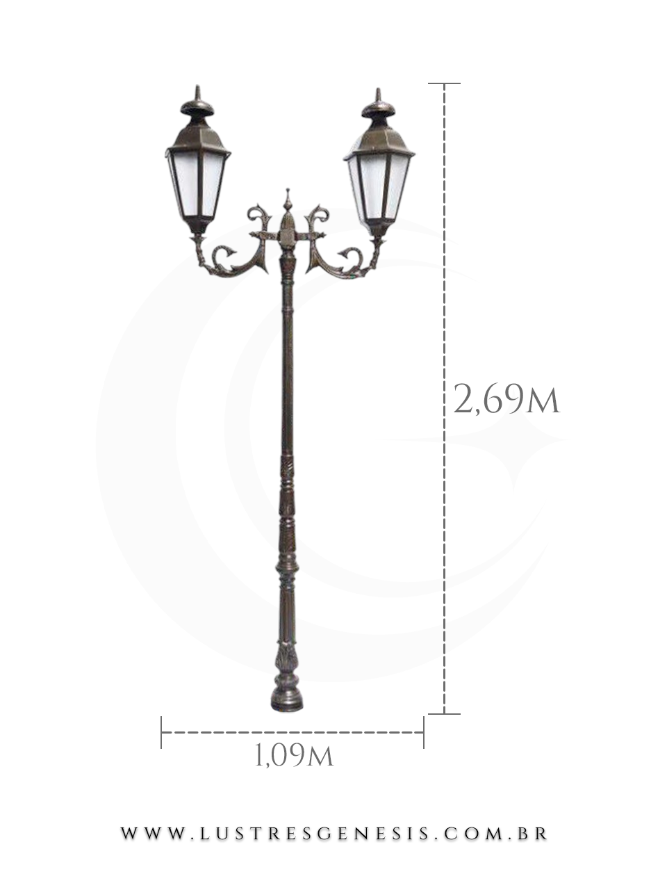 Poste de Iluminação externa Clássico Retro 2,69m estrutura robusta em alumínio fundido para jardim e fachada